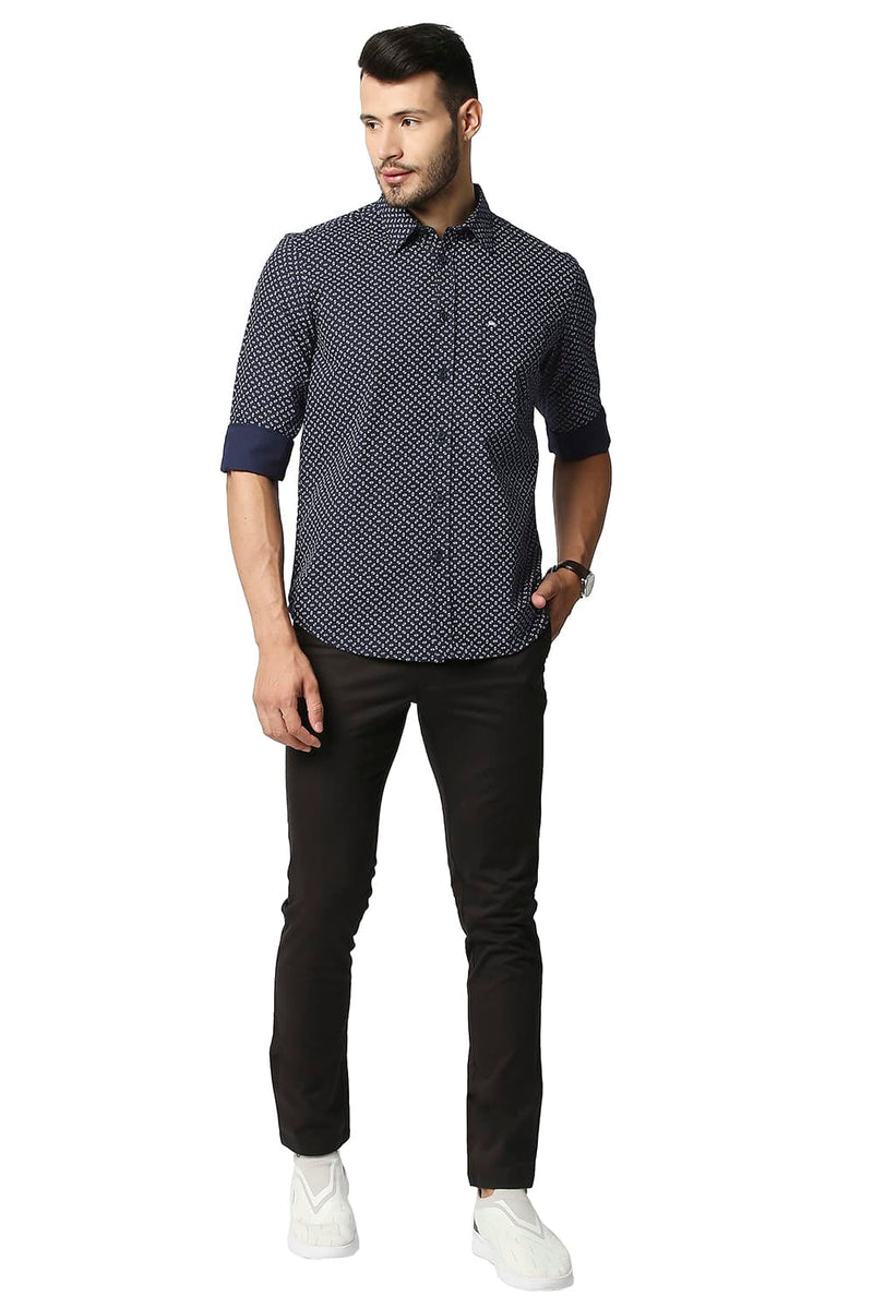 BASICS SLIM FIT POPLIN PRINTED SHIRT