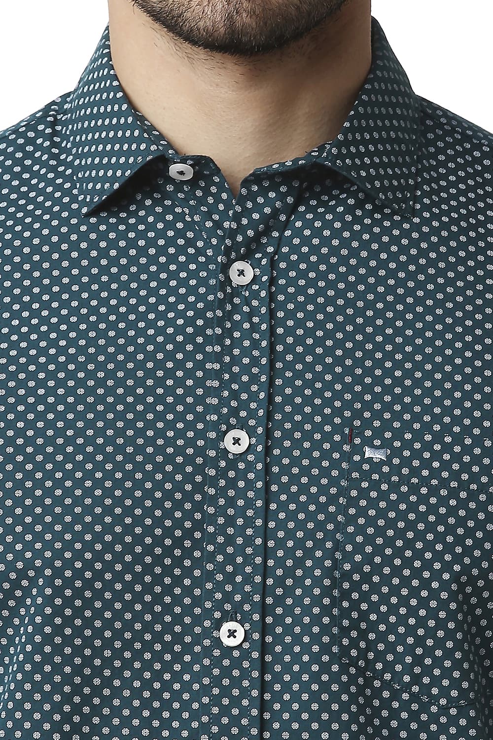 BASICS SLIM FIT POPLIN PRINTED HALFSLEEVES SHIRT