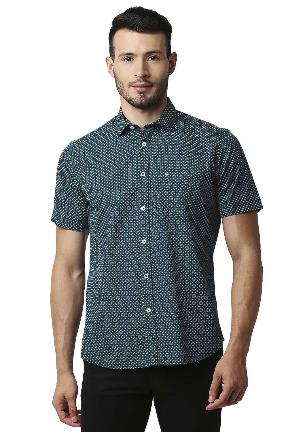 BASICS SLIM FIT POPLIN PRINTED SHIRT