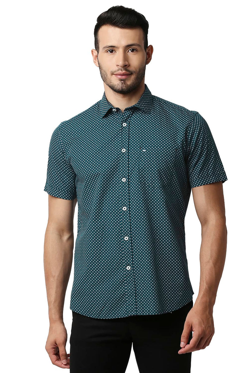 BASICS SLIM FIT POPLIN PRINTED SHIRT