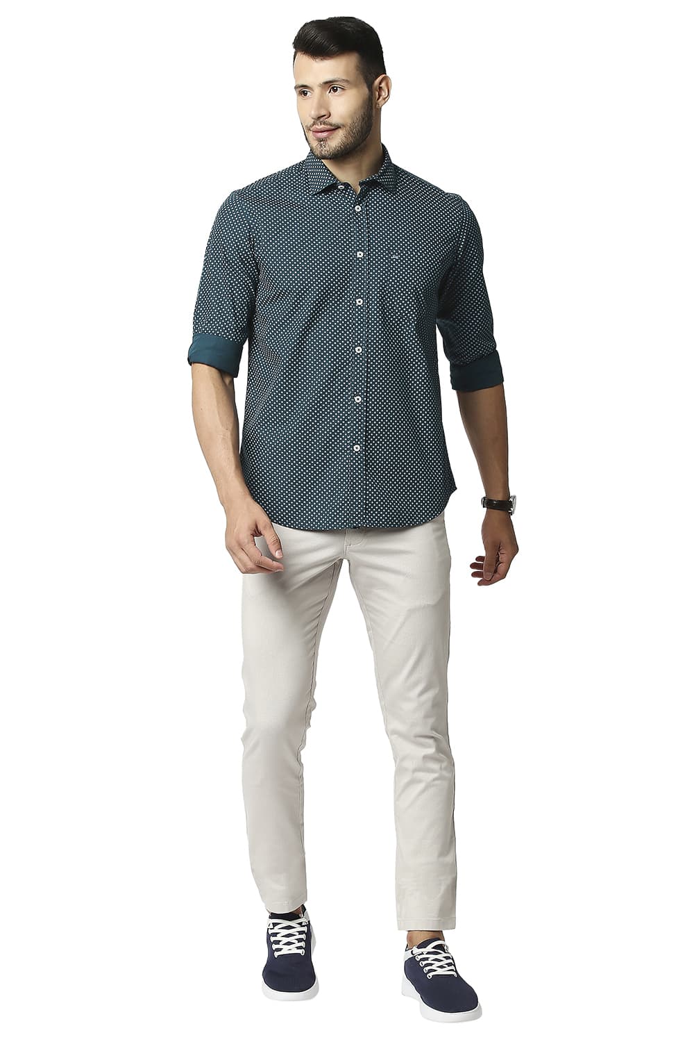 BASICS SLIM FIT POPLIN PRINTED SHIRT