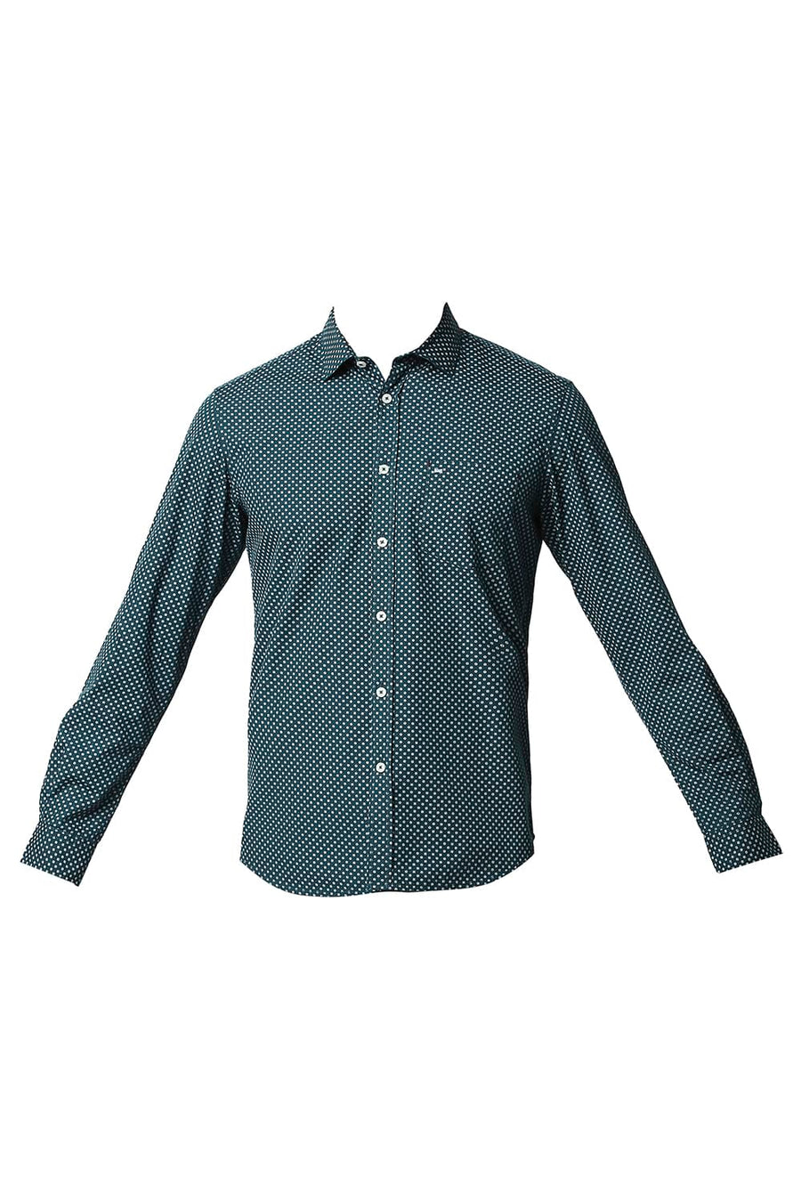 BASICS SLIM FIT ATLANTIC TEAL POPLIN PRINTED SHIRT