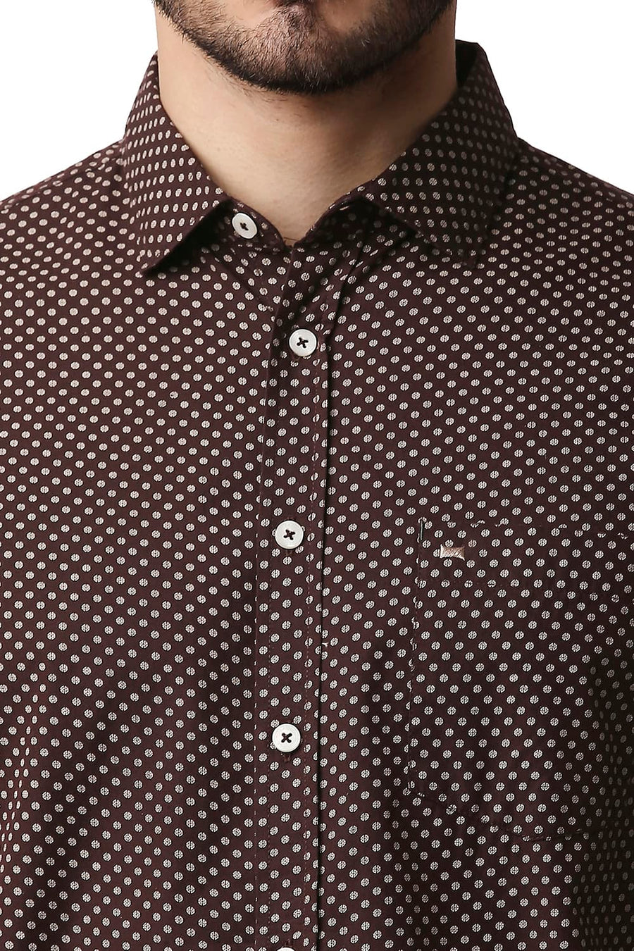 BASICS SLIM FIT CARAFE BROWN POPLIN PRINTED SHIRT