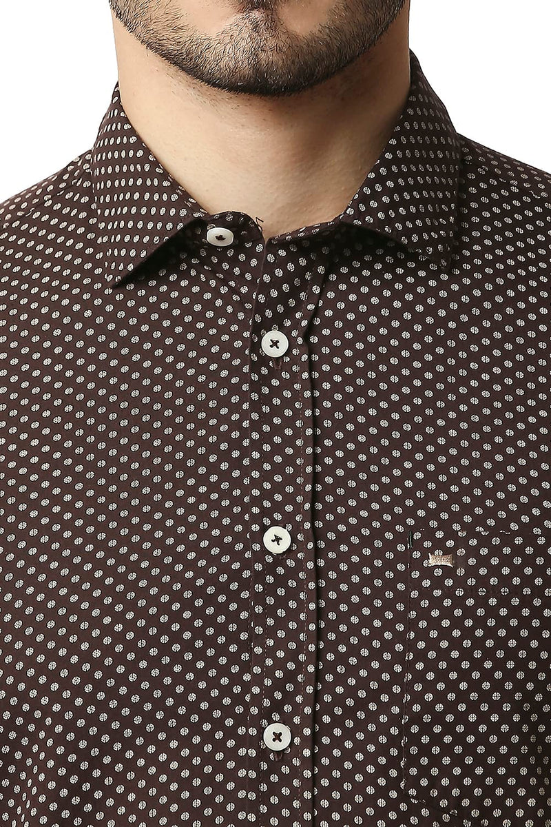 BASICS SLIM FIT POPLIN PRINTED HALFSLEEVES SHIRT