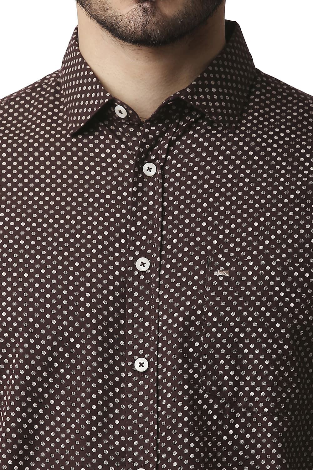 BASICS SLIM FIT POPLIN PRINTED SHIRT