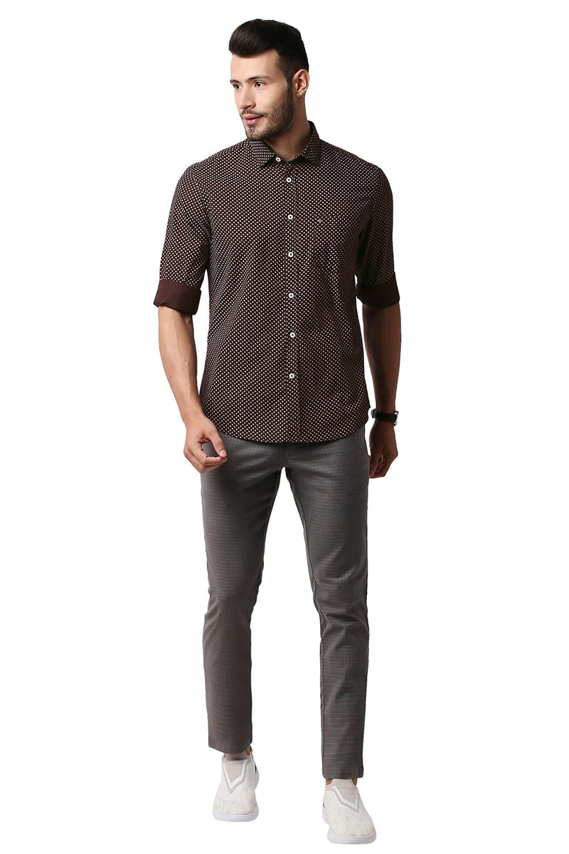 BASICS SLIM FIT POPLIN PRINTED SHIRT