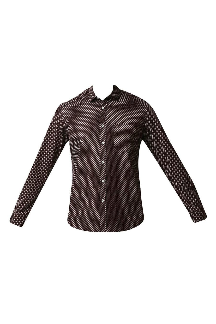 BASICS SLIM FIT CARAFE BROWN POPLIN PRINTED SHIRT