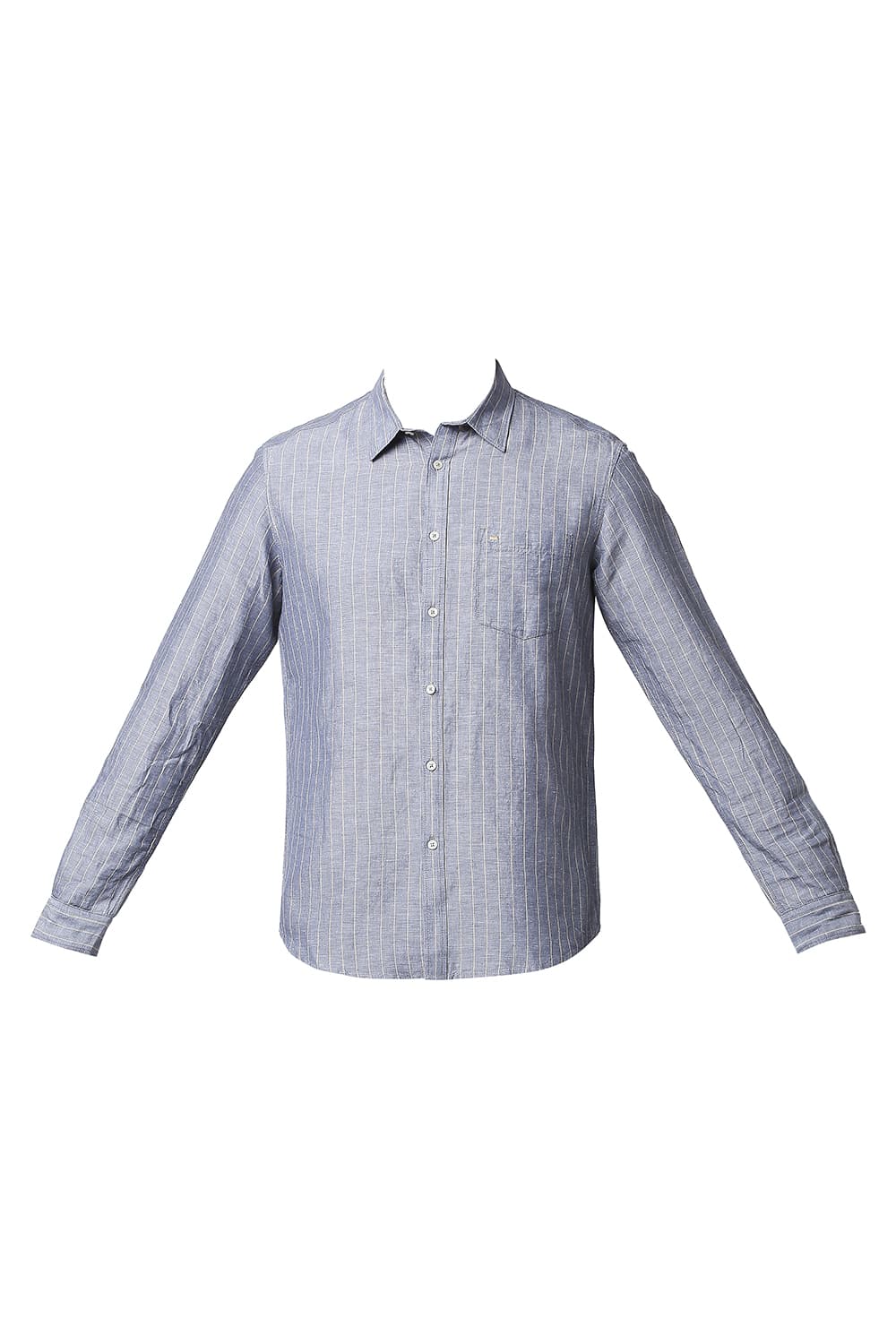 BASICS SLIM FIT COTTON LINEN STRIPE SHIRT