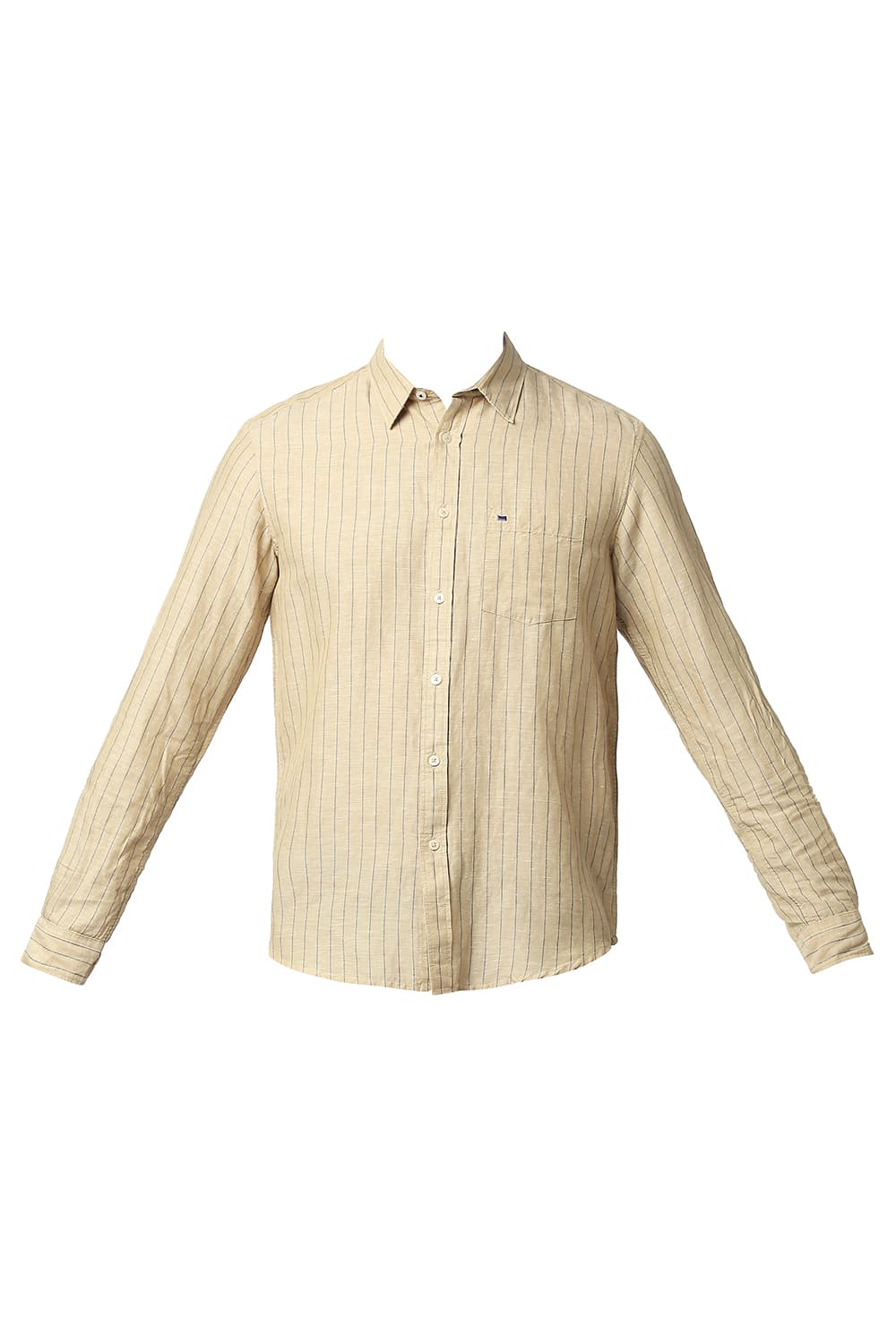 BASICS SLIM FIT COTTON LINEN STRIPE SHIRT