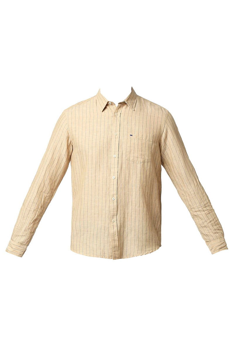 BASICS SLIM FIT COTTON LINEN STRIPE SHIRT