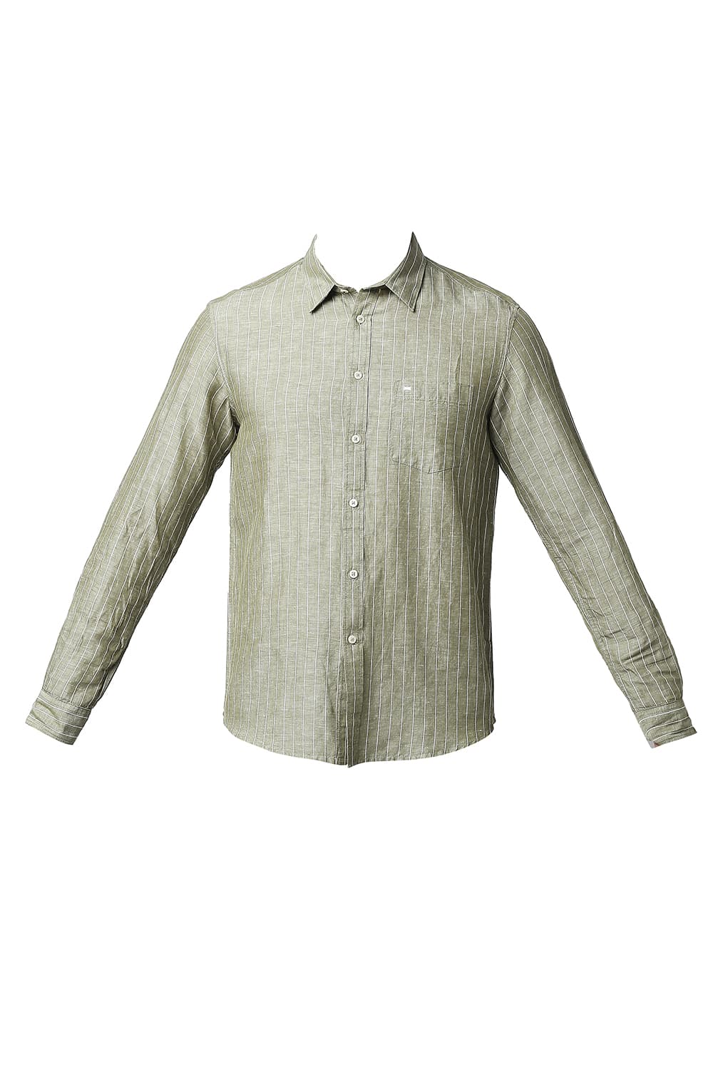 BASICS SLIM FIT COTTON LINEN STRIPE SHIRT