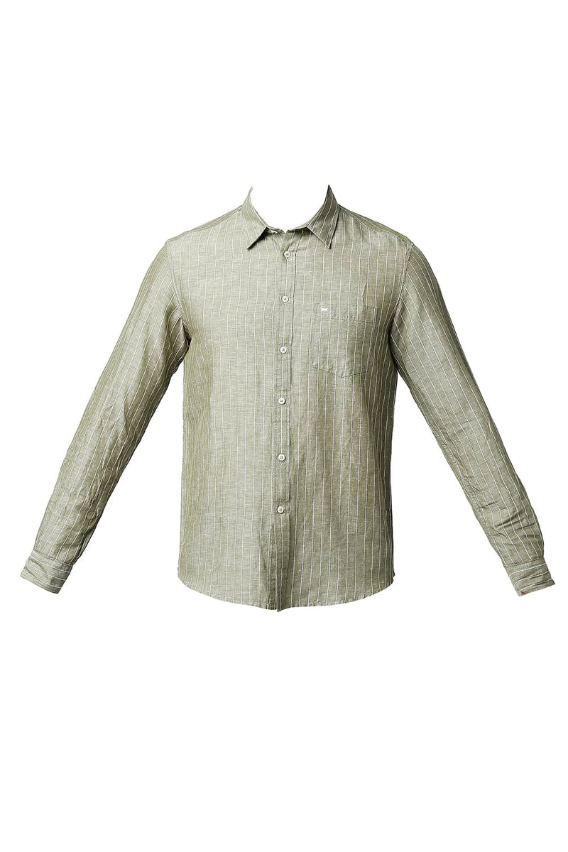 BASICS SLIM FIT COTTON LINEN STRIPE SHIRT