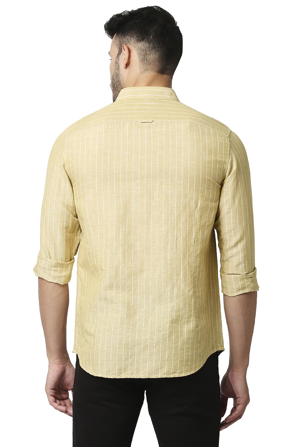 BASICS SLIM FIT COTTON LINEN STRIPE SHIRT