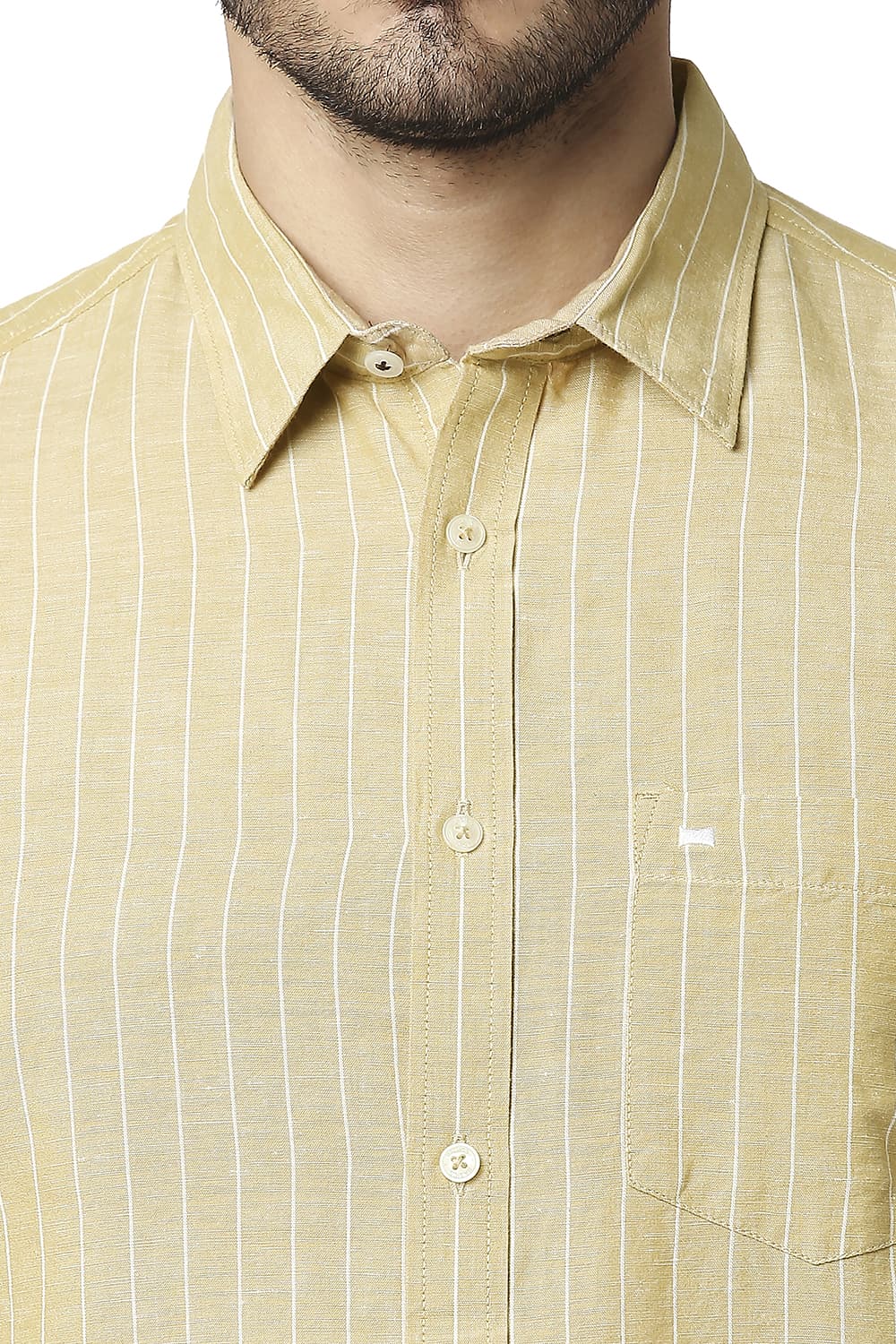 BASICS SLIM FIT COTTON LINEN STRIPE SHIRT