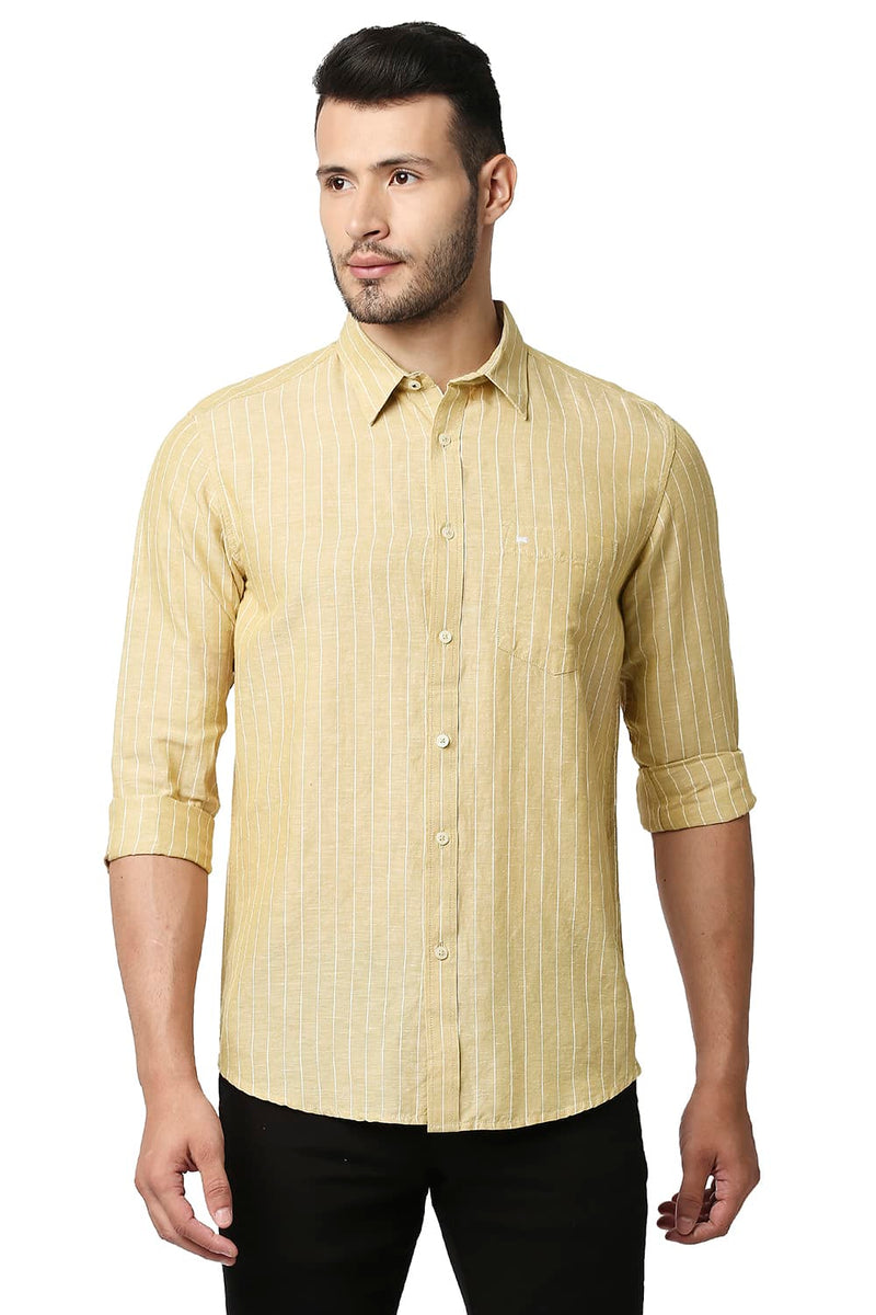 BASICS SLIM FIT COTTON LINEN STRIPE SHIRT