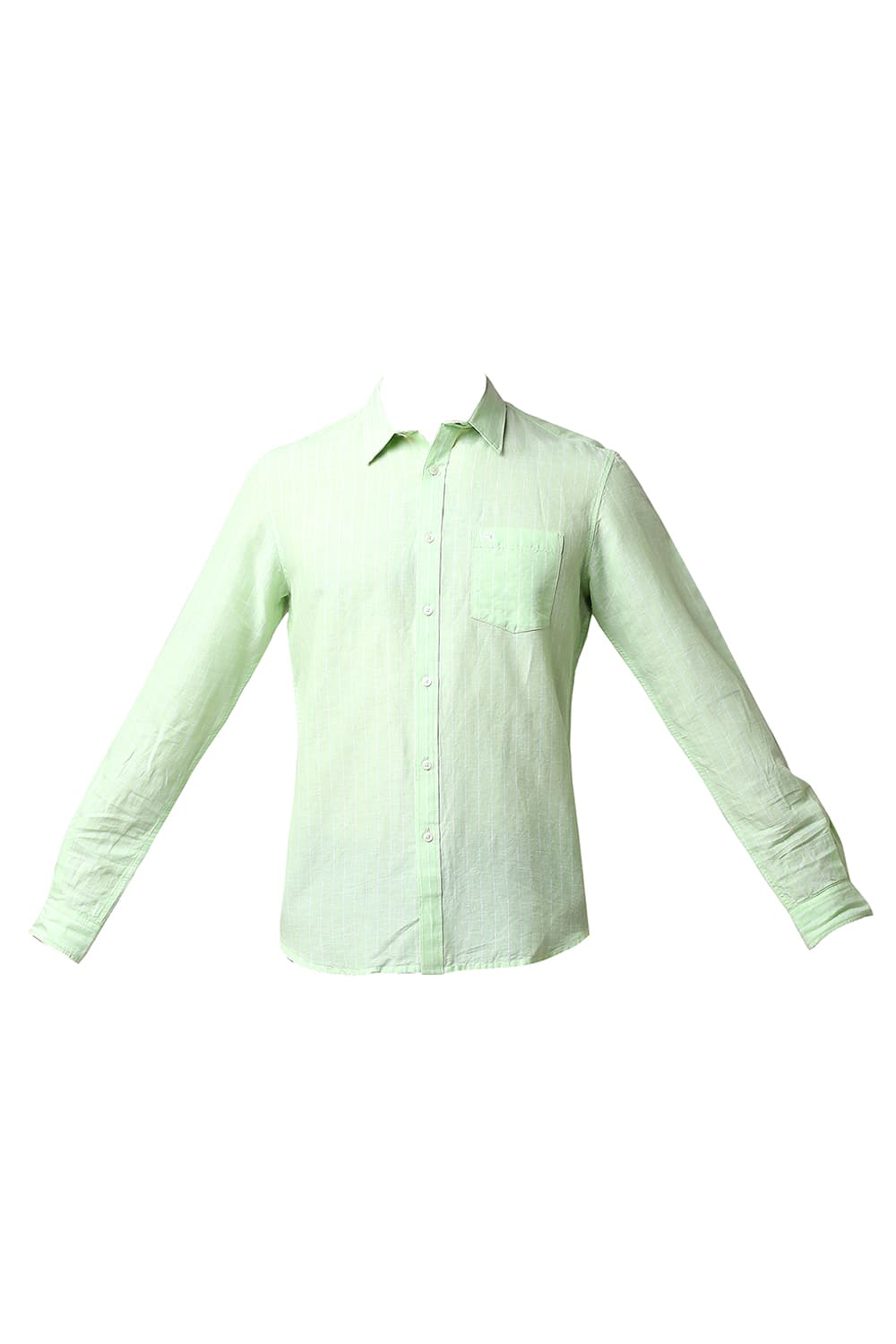 BASICS SLIM FIT COTTON LINEN STRIPE SHIRT