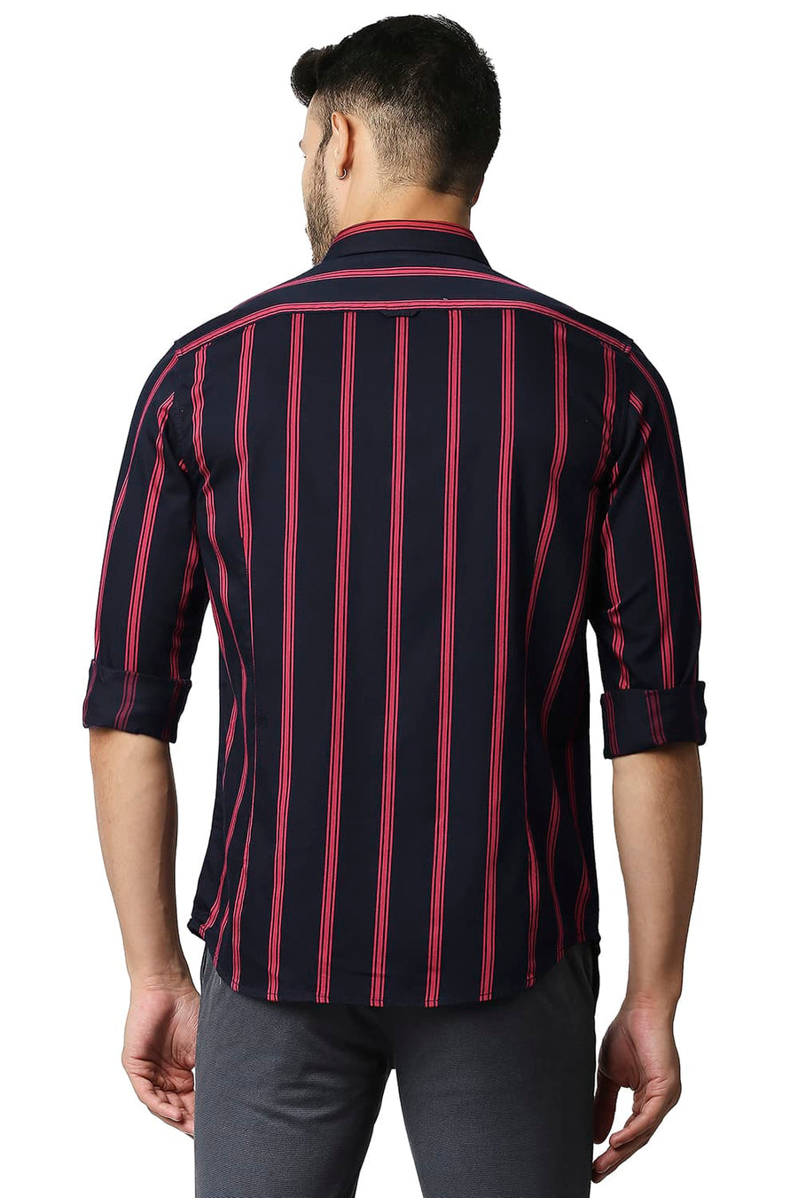 BASICS SLIM FIT NIGHT SKY NAVY TWILL STRIPE SHIRT