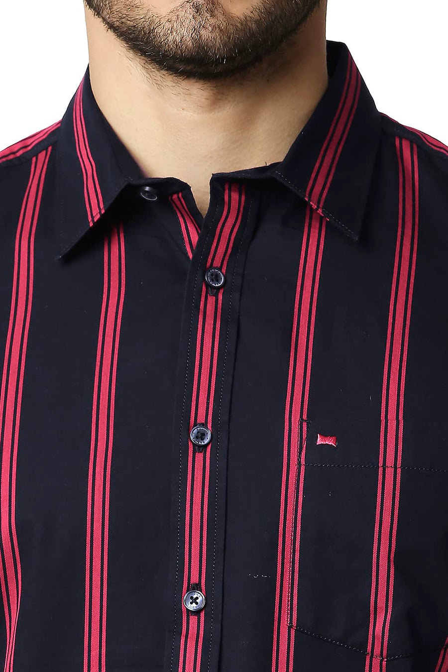 BASICS SLIM FIT NIGHT SKY NAVY TWILL STRIPE SHIRT