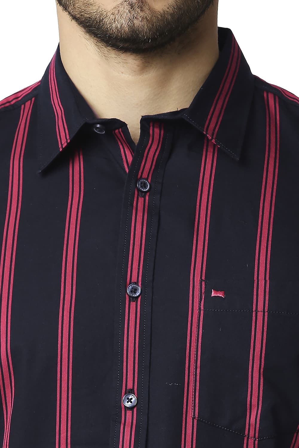 BASICS SLIM FIT TWILL STRIPE SHIRT