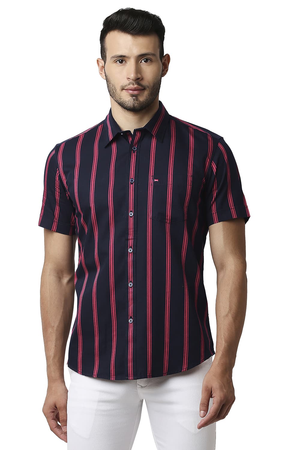 BASICS SLIM FIT TWILL STRIPE SHIRT