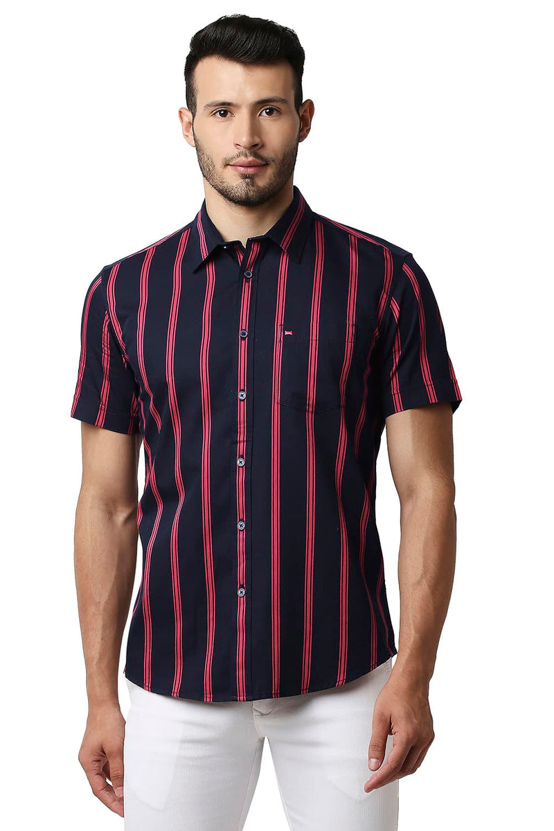 BASICS SLIM FIT TWILL STRIPE SHIRT