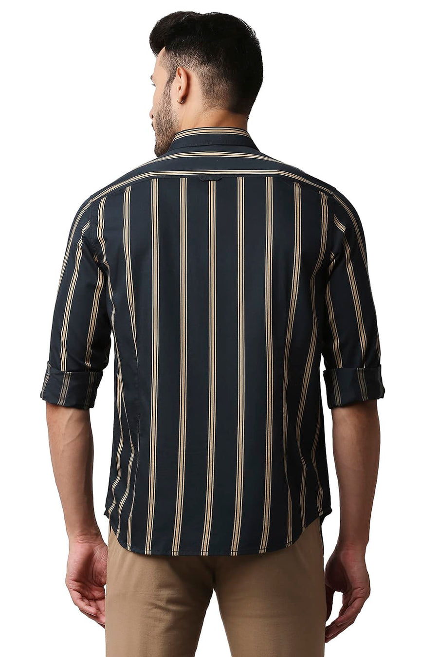 BASICS SLIM FIT JET SET GREEN TWILL STRIPE SHIRT