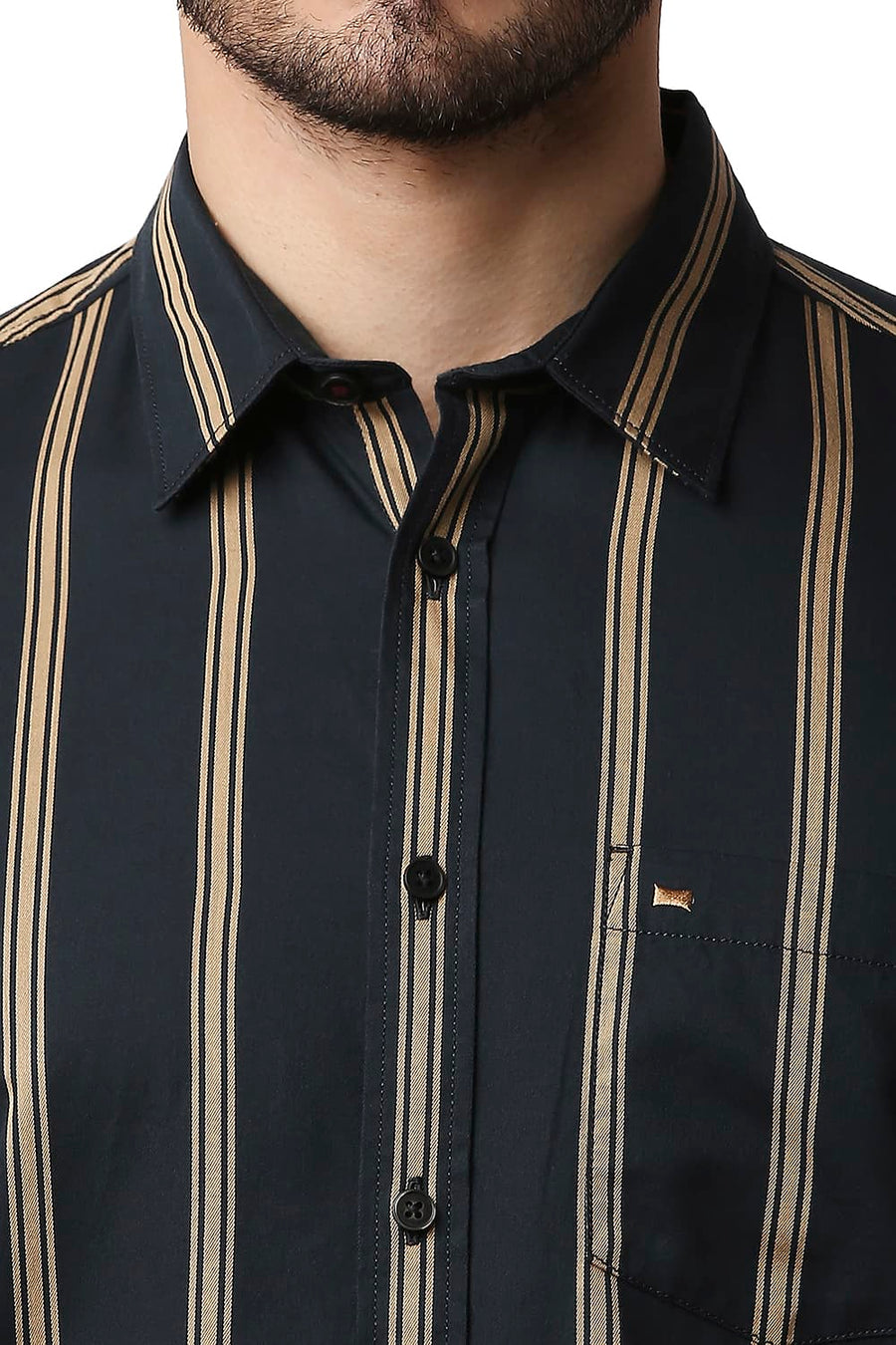 BASICS SLIM FIT JET SET GREEN TWILL STRIPE SHIRT