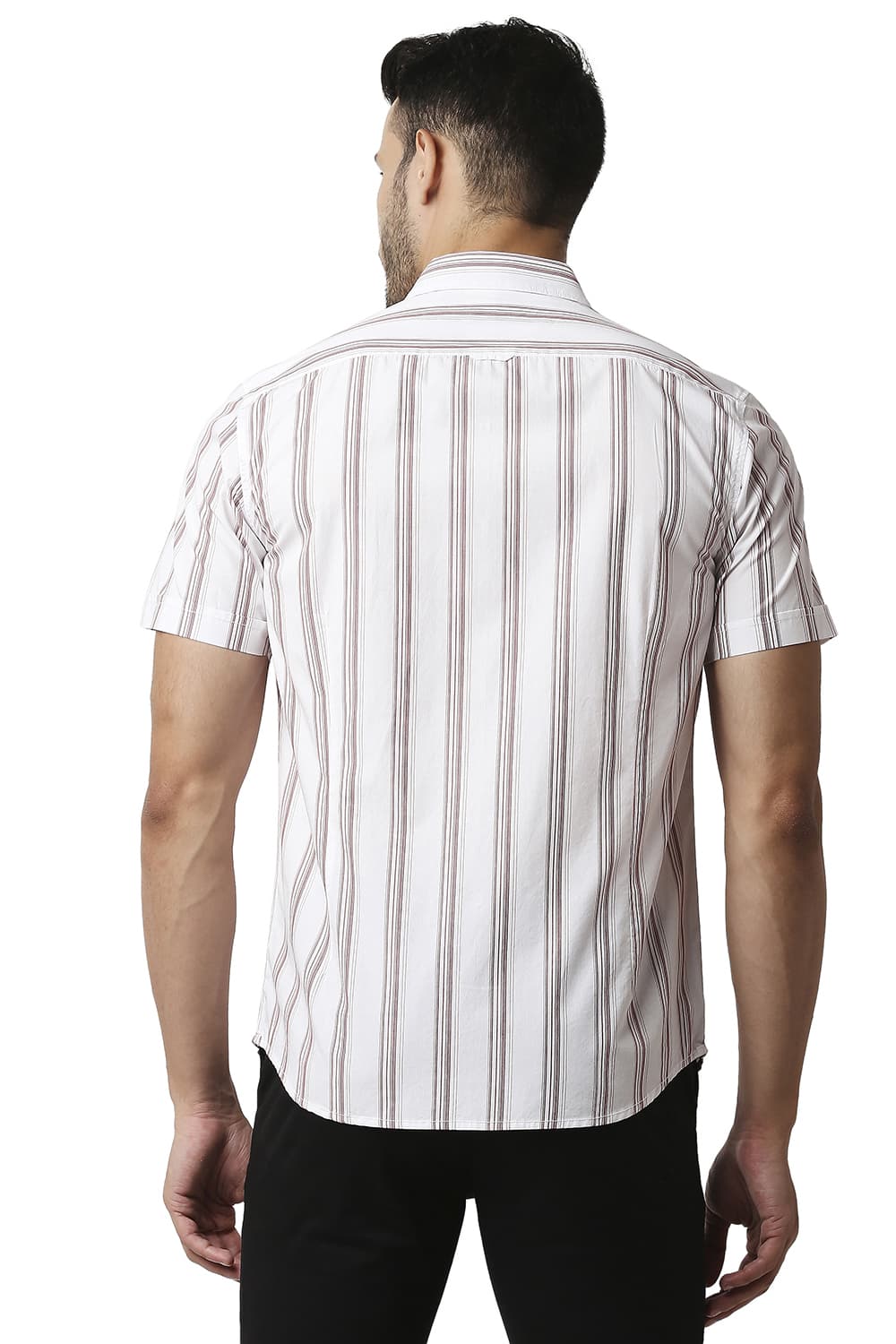 BASICS SLIM FIT COTTON STRIPE HALFSLEEVES SHIRT