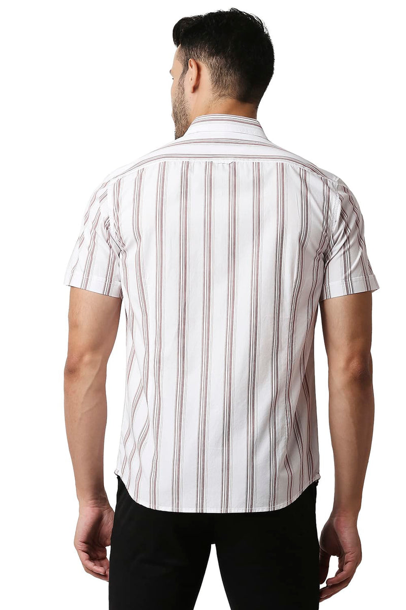 BASICS SLIM FIT COTTON STRIPE HALFSLEEVES SHIRT