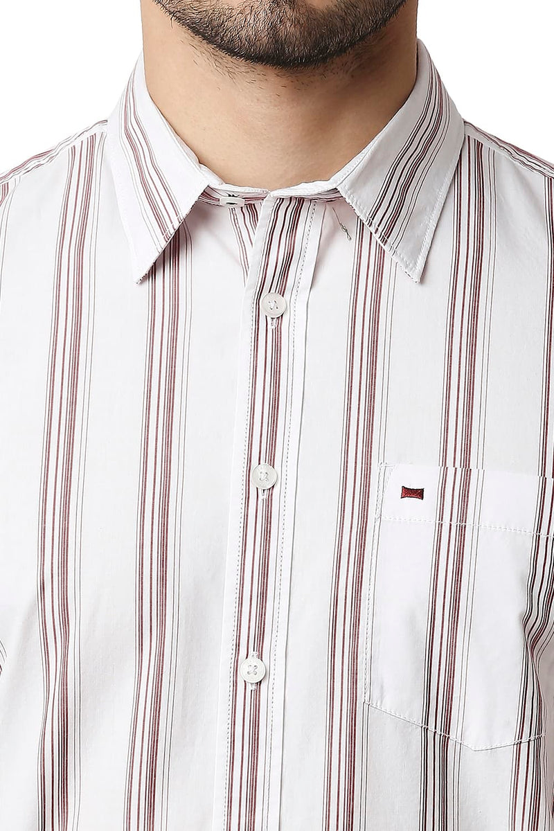 BASICS SLIM FIT COTTON STRIPE HALFSLEEVES SHIRT