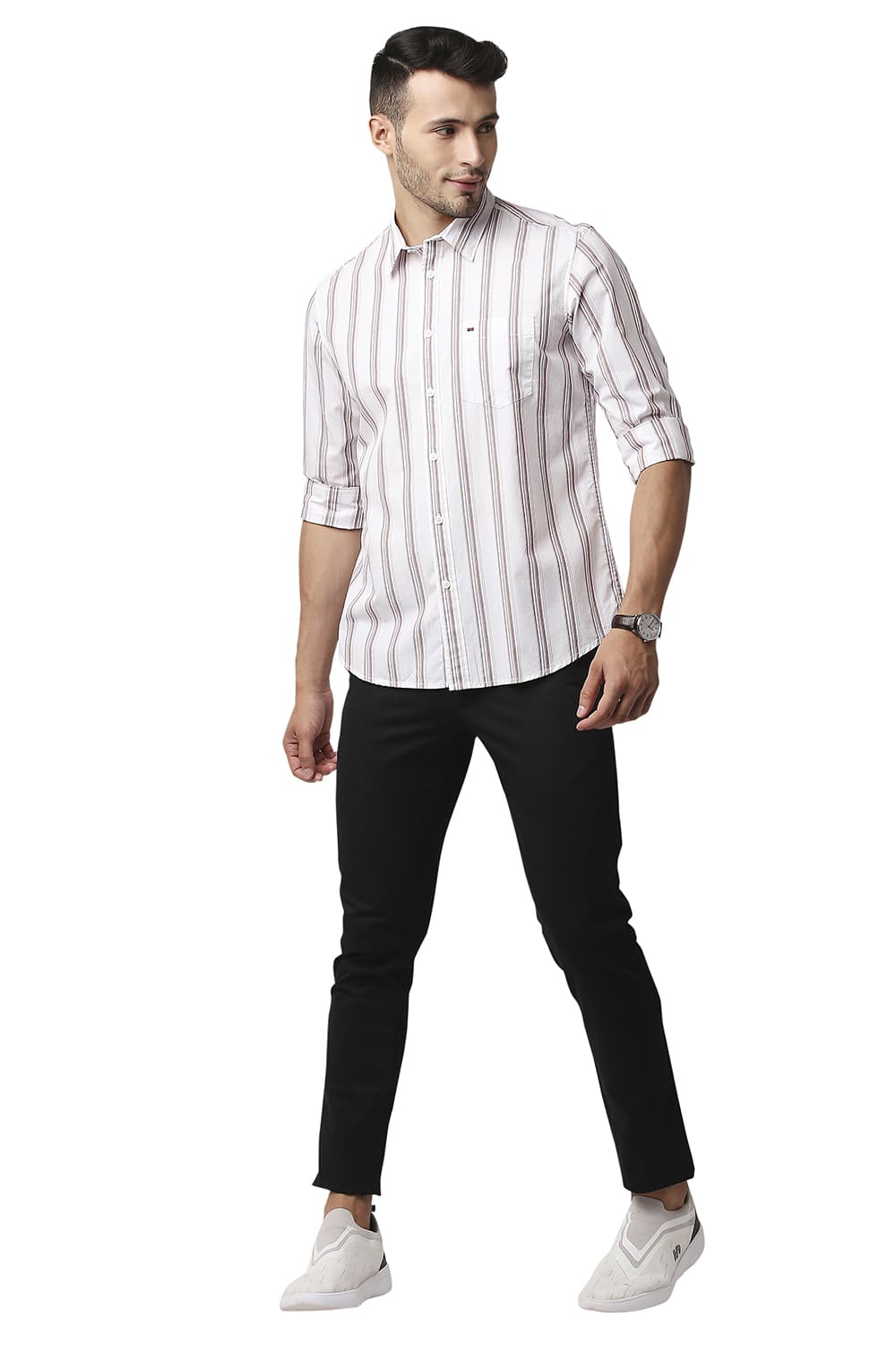 BASICS SLIM FIT COTTON STRIPE SHIRT