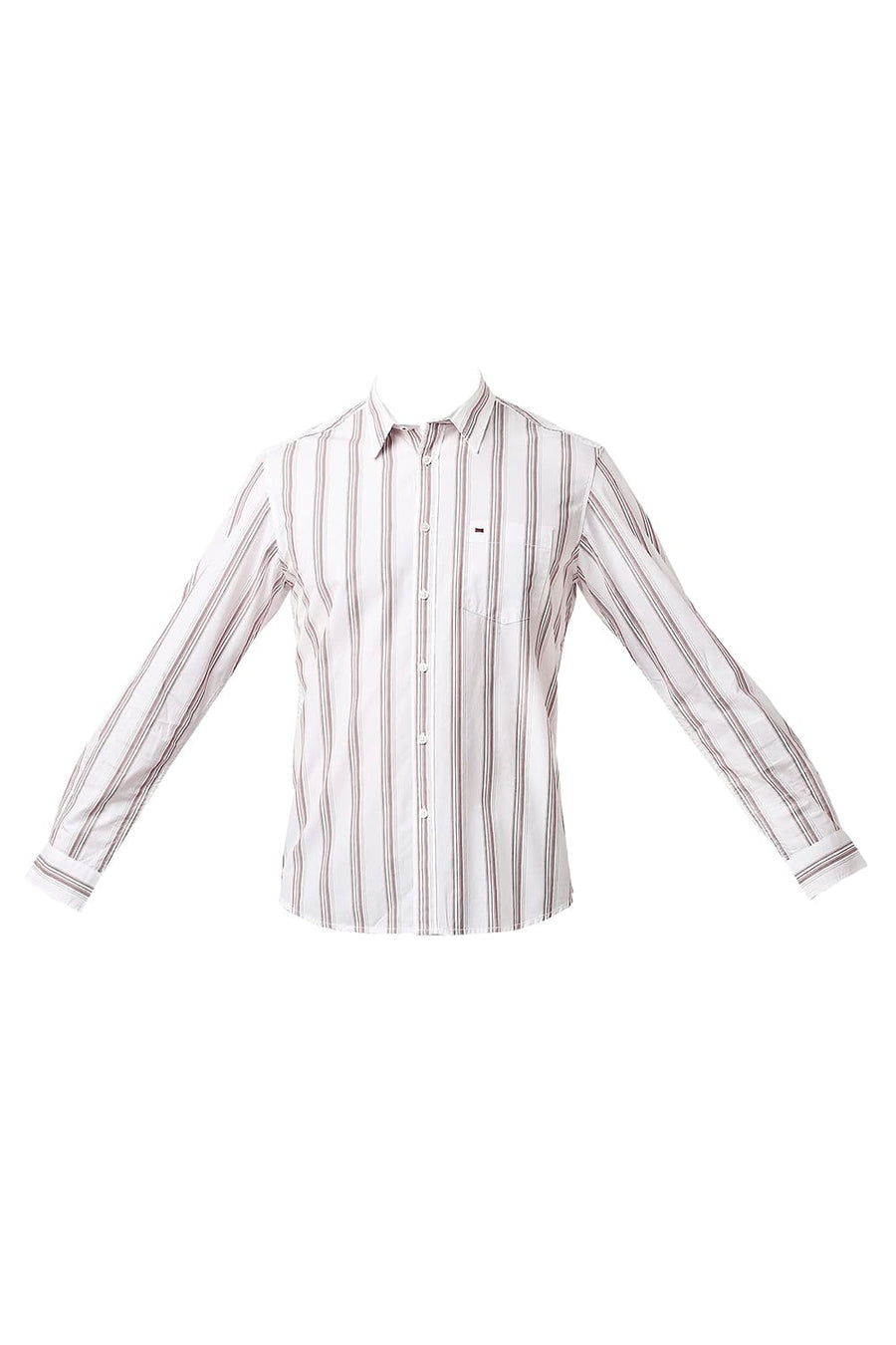 BASICS SLIM FIT RED DAHLIA COTTON STRIPE SHIRT