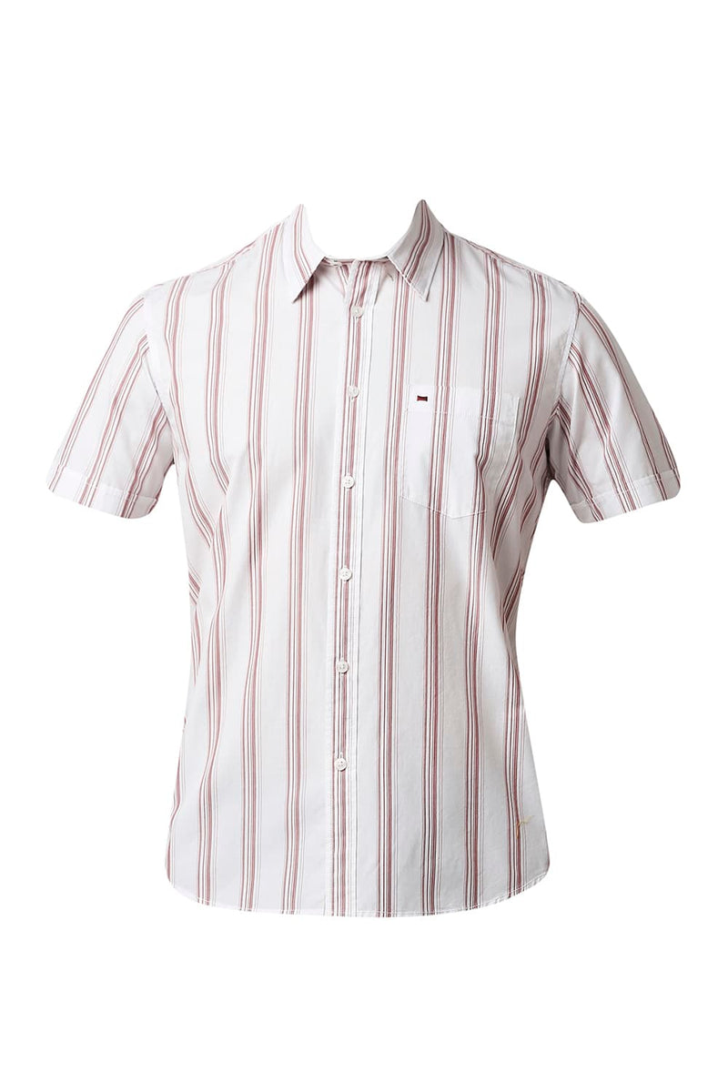 BASICS SLIM FIT COTTON STRIPE HALFSLEEVES SHIRT