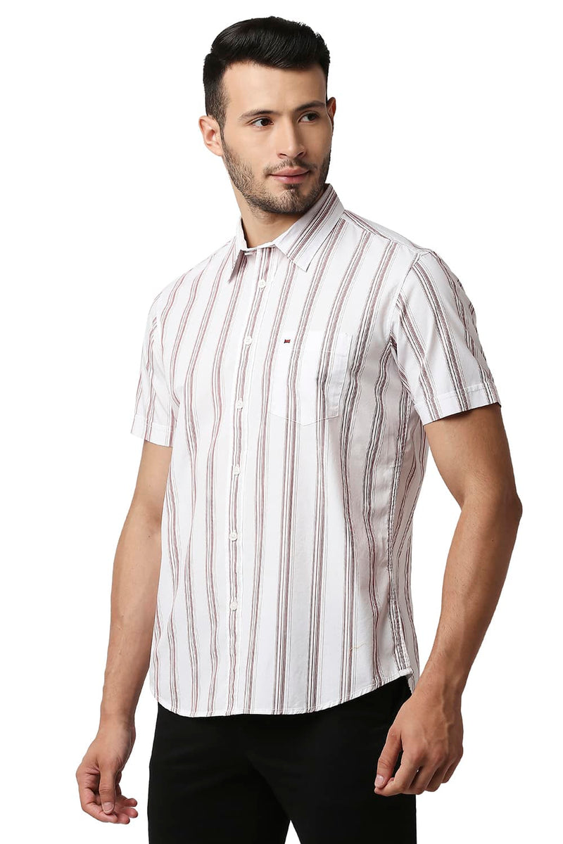 BASICS SLIM FIT COTTON STRIPE HALFSLEEVES SHIRT