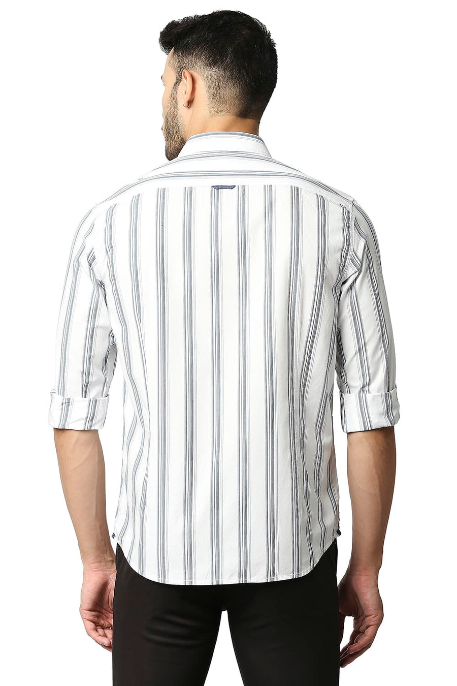 BASICS SLIM FIT MORRACAN BLUE COTTON STRIPE SHIRT