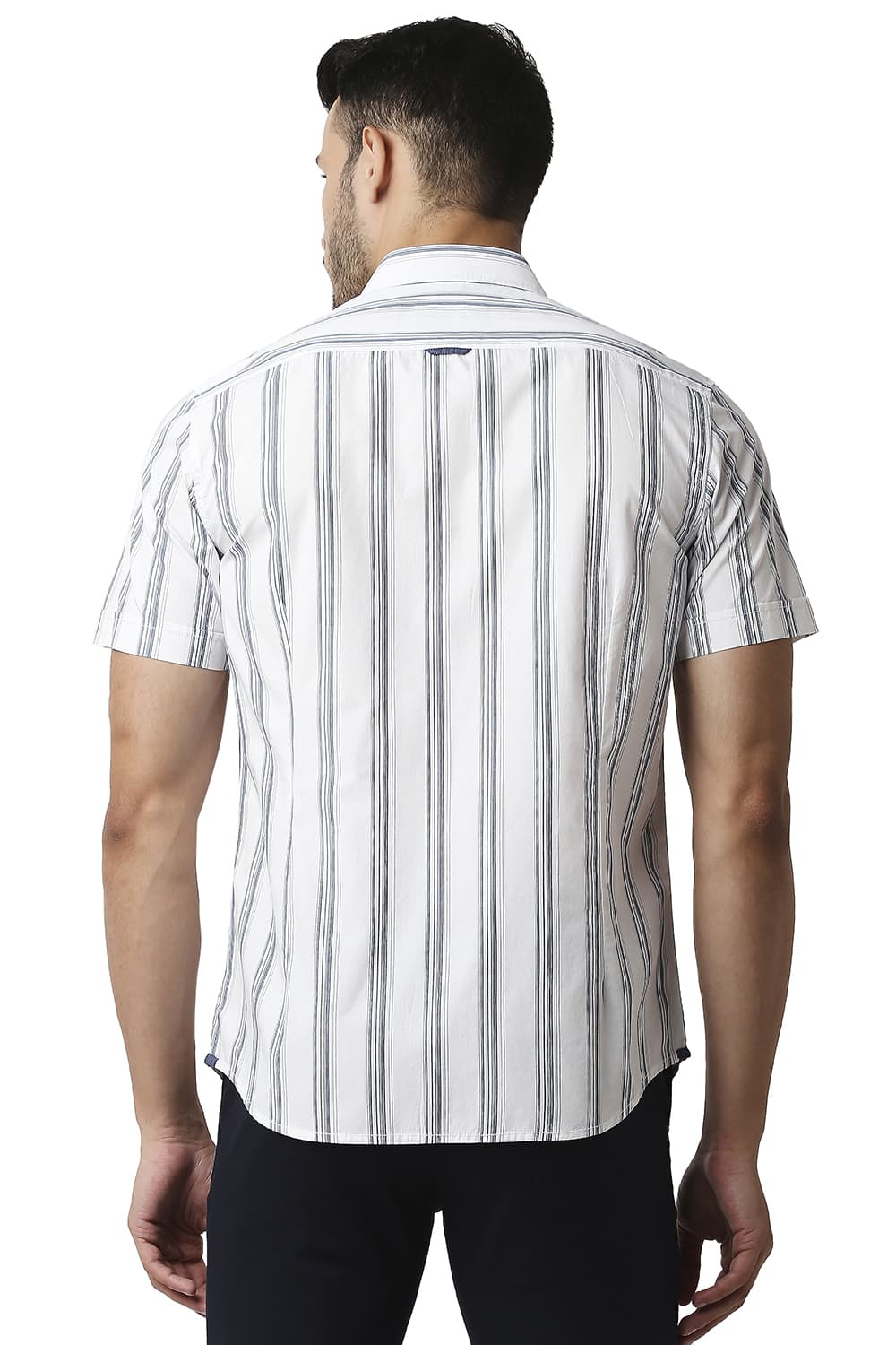 BASICS SLIM FIT COTTON STRIPE HALFSLEEVES SHIRT