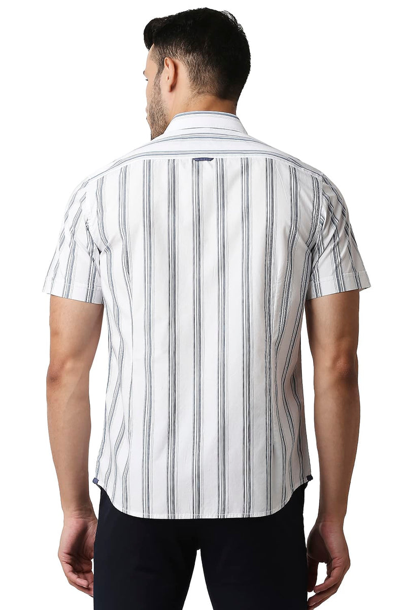 BASICS SLIM FIT COTTON STRIPE HALFSLEEVES SHIRT