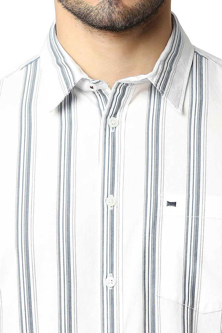 BASICS SLIM FIT MORRACAN BLUE COTTON STRIPE SHIRT