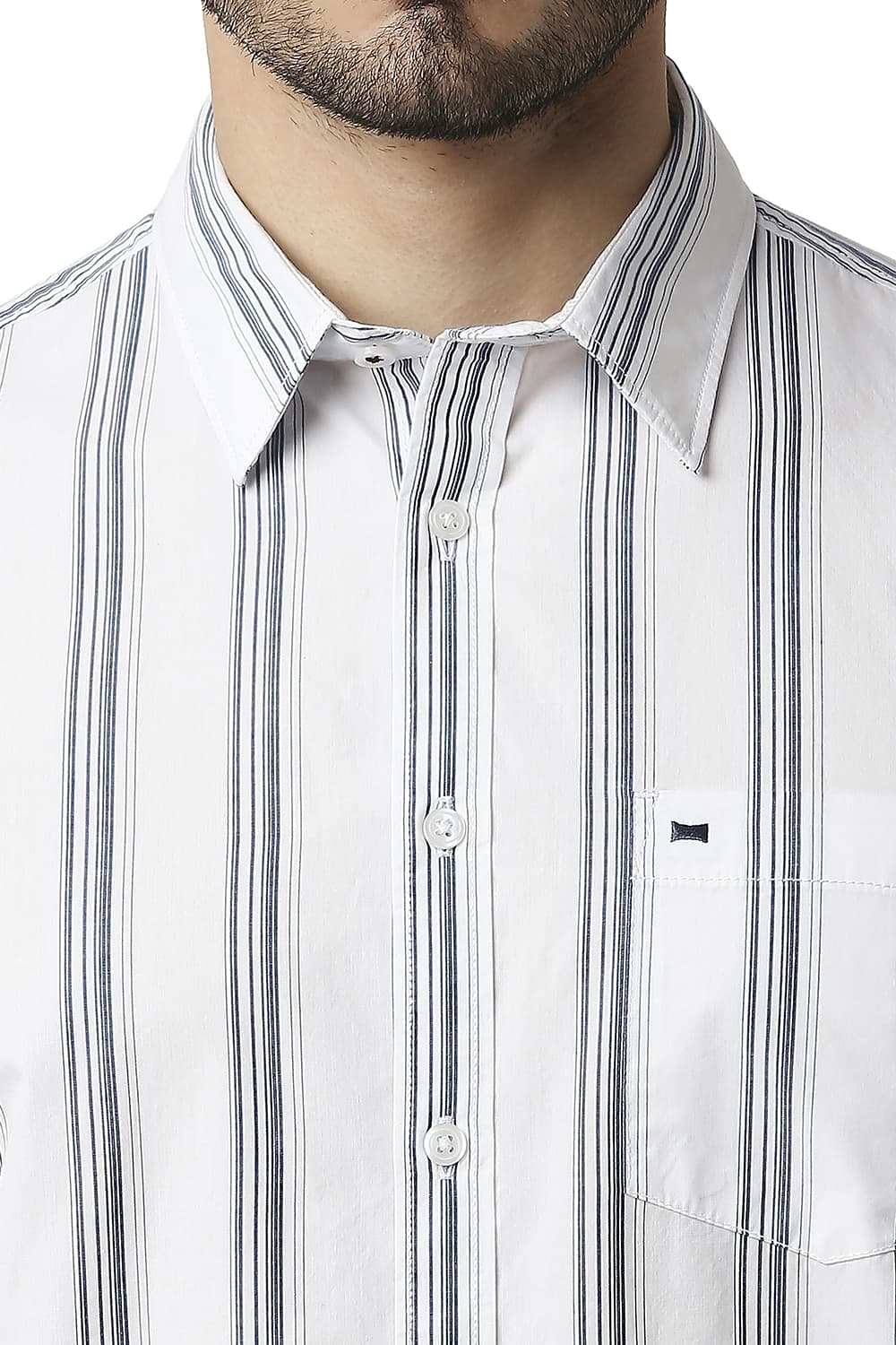 BASICS SLIM FIT COTTON STRIPE HALFSLEEVES SHIRT