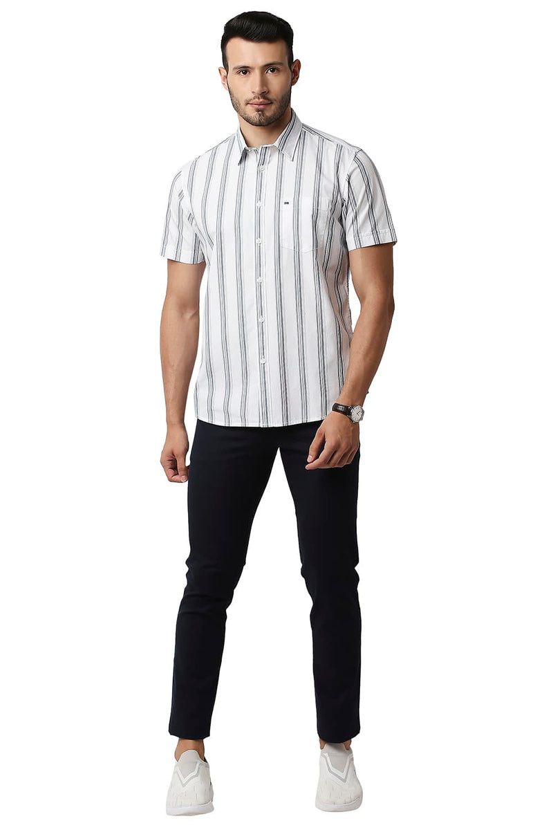 BASICS SLIM FIT COTTON STRIPE HALFSLEEVES SHIRT