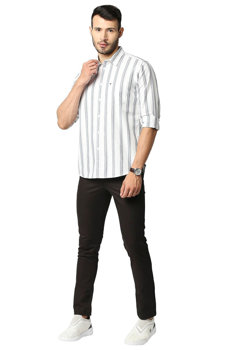 BASICS SLIM FIT COTTON STRIPE SHIRT