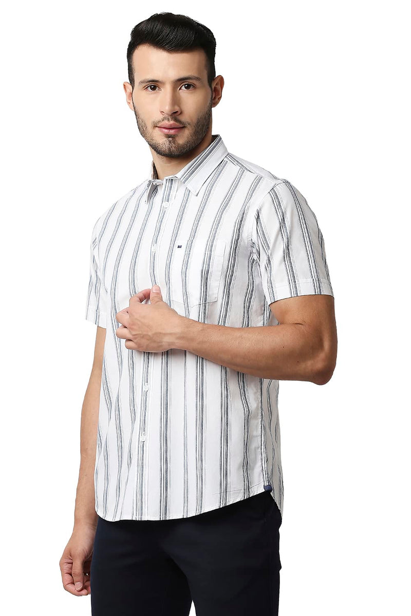 BASICS SLIM FIT COTTON STRIPE HALFSLEEVES SHIRT