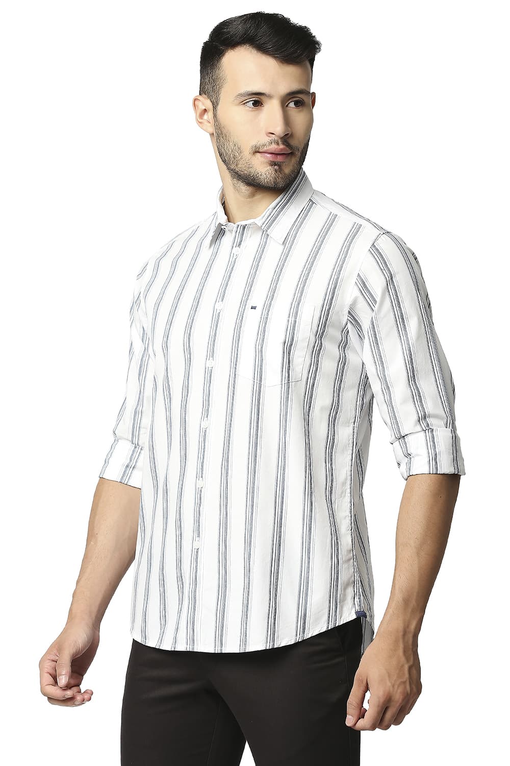 BASICS SLIM FIT COTTON STRIPE SHIRT