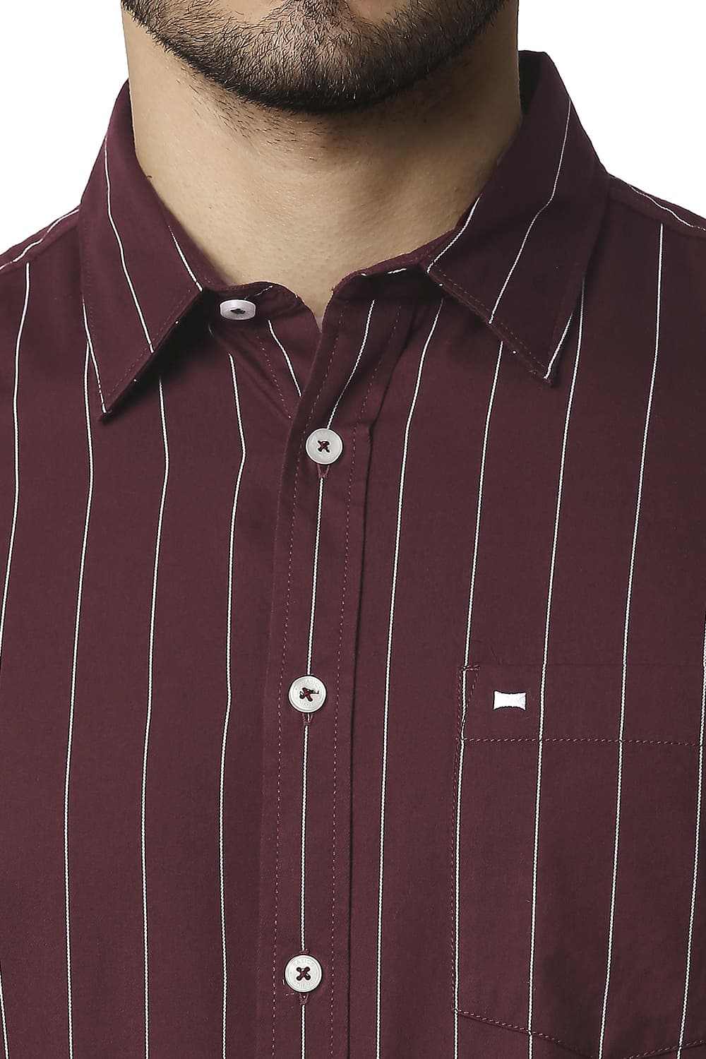 BASICS SLIM FIT TWILL STRIPE SHIRT