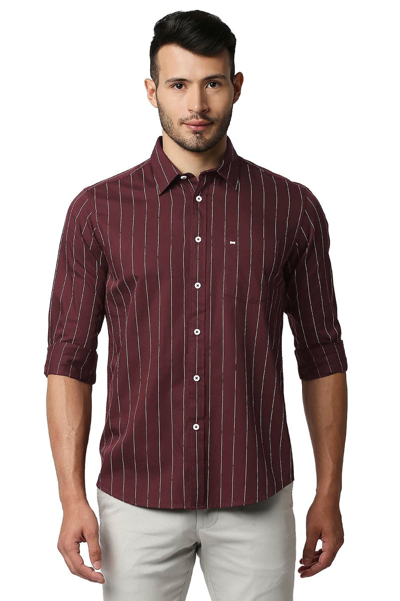 BASICS SLIM FIT TWILL STRIPE SHIRT