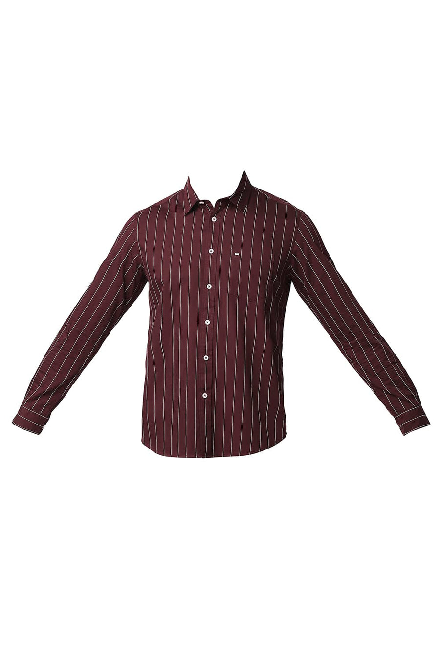 BASICS SLIM FIT PORT MAROON TWILL STRIPE SHIRT