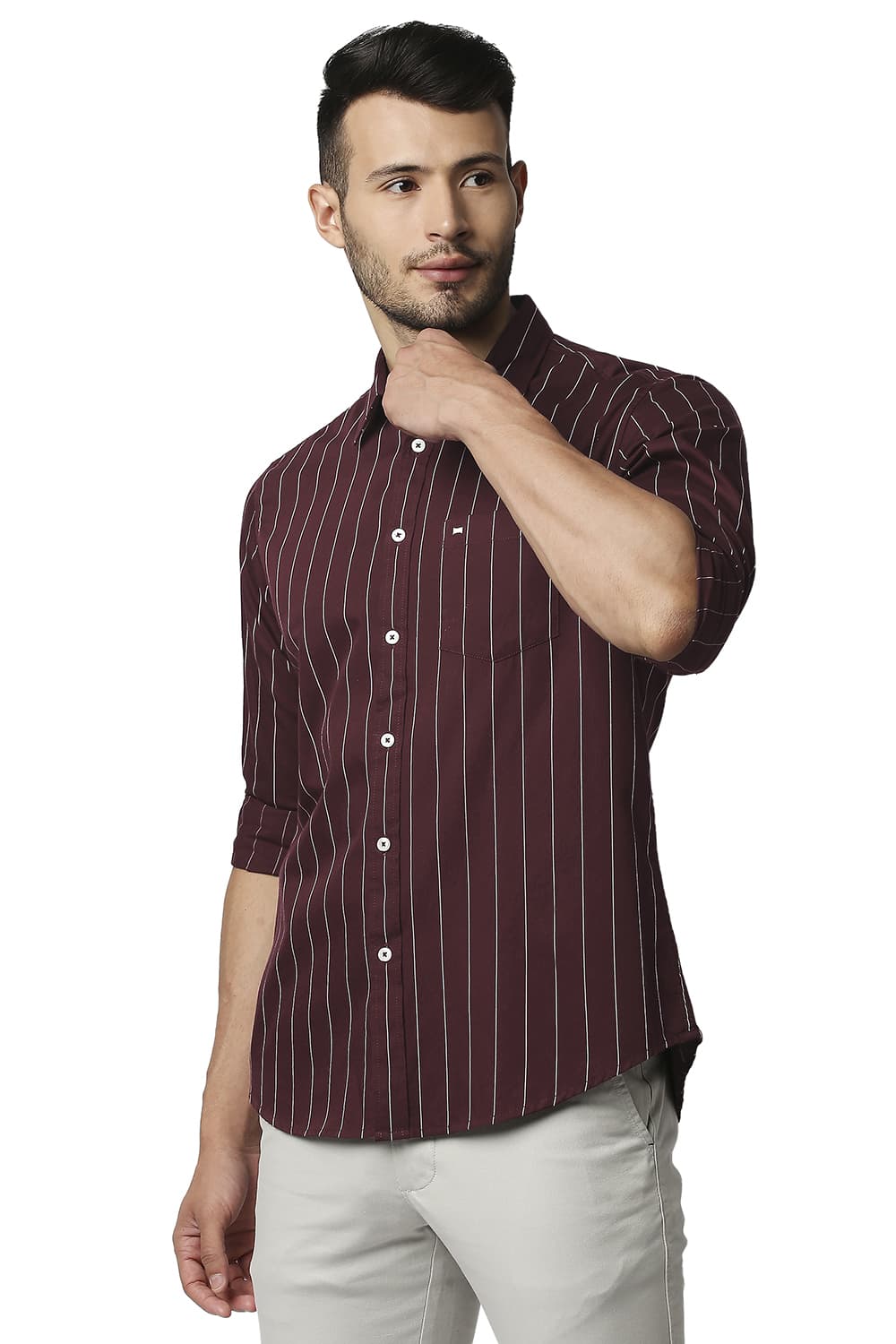 BASICS SLIM FIT TWILL STRIPE SHIRT