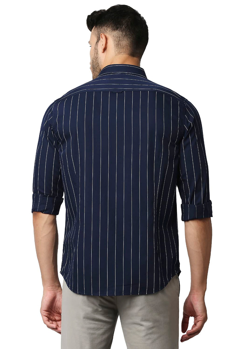 BASICS SLIM FIT NAVY IRIS TWILL STRIPE SHIRT
