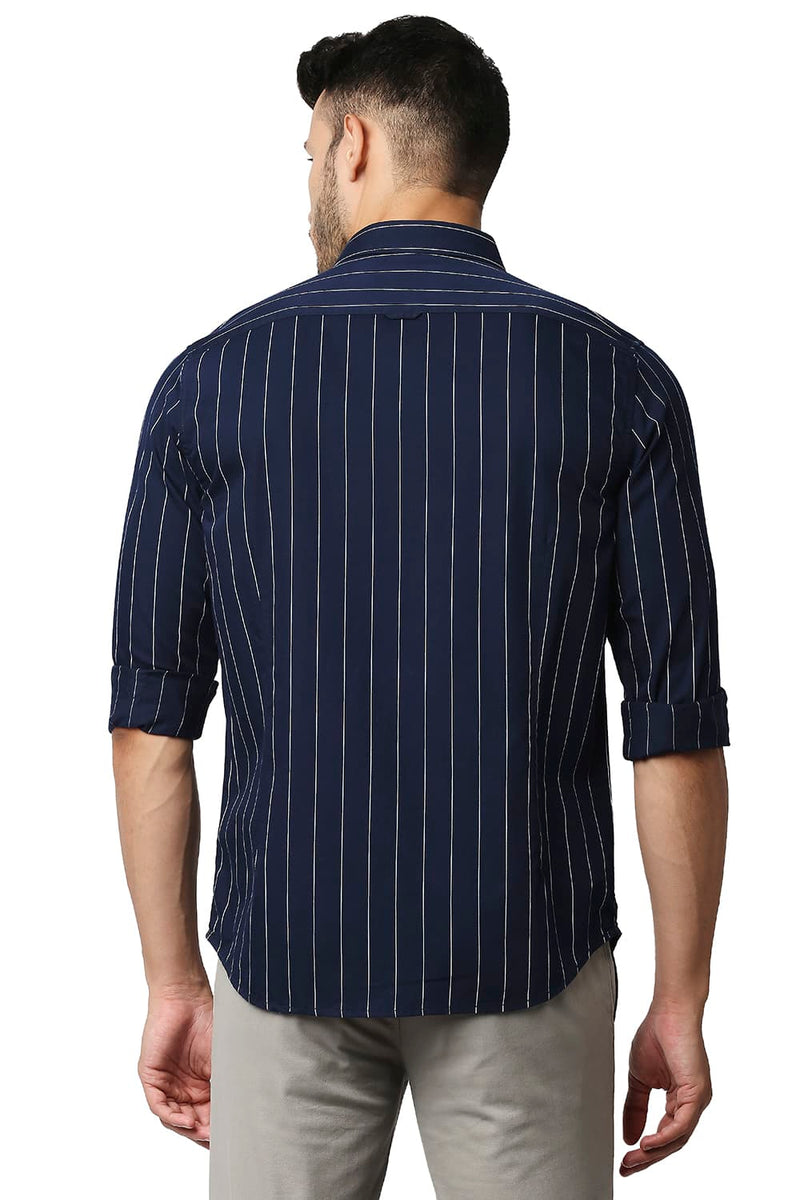 BASICS SLIM FIT TWILL STRIPE SHIRT