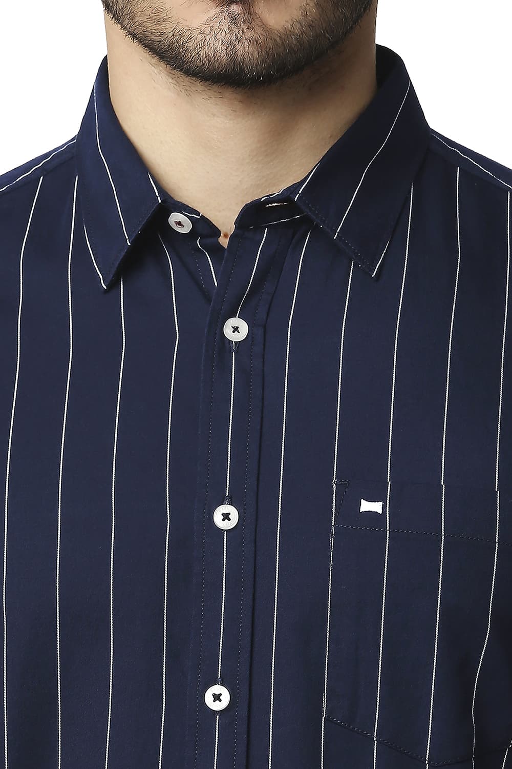 BASICS SLIM FIT TWILL STRIPE SHIRT